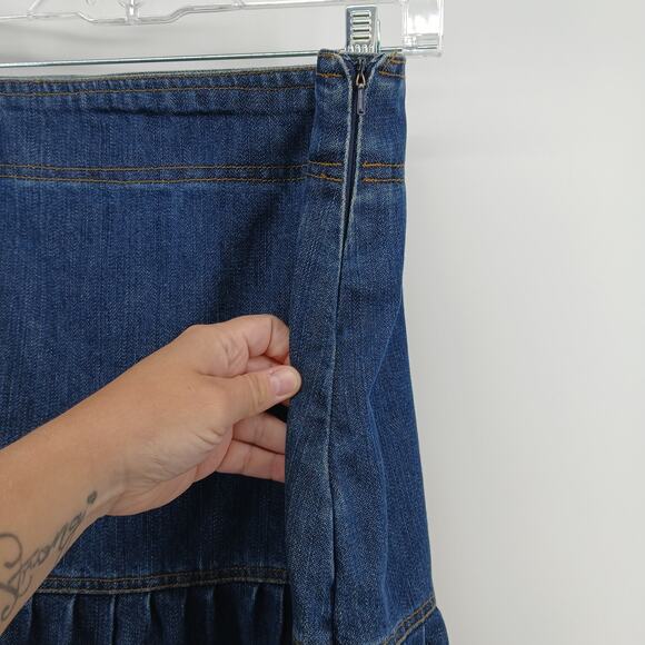 Tiered Denim Midi Skirt Womens X-Large Boho Western Y2K Hippie Country Farm - Picture 3 of 9